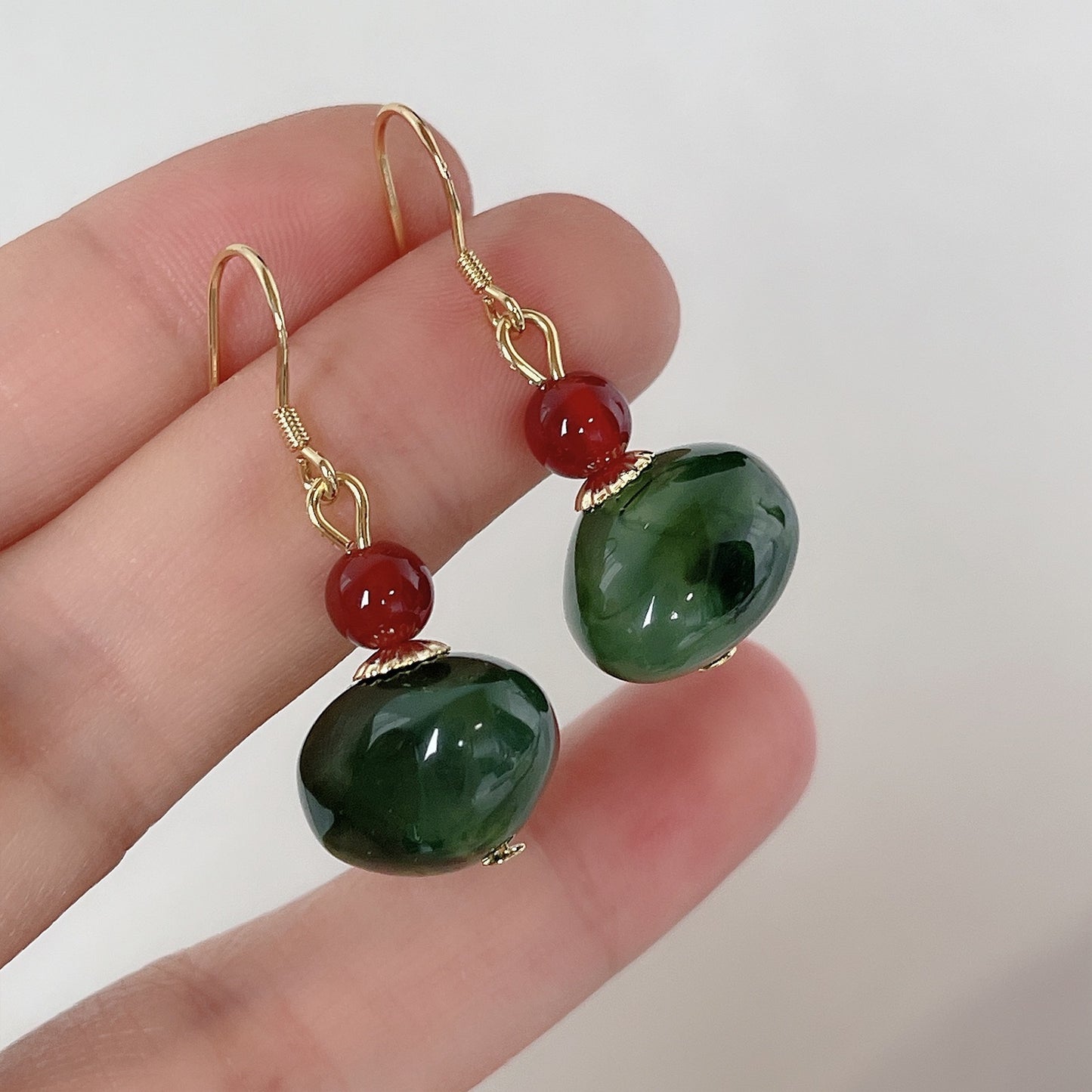 Red&Jasper Resin Chinese-Han Style Earrings