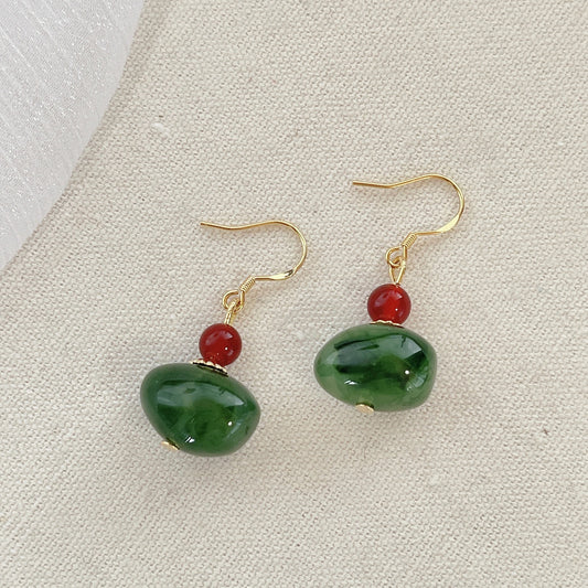 Red&Jasper Resin Chinese-Han Style Earrings