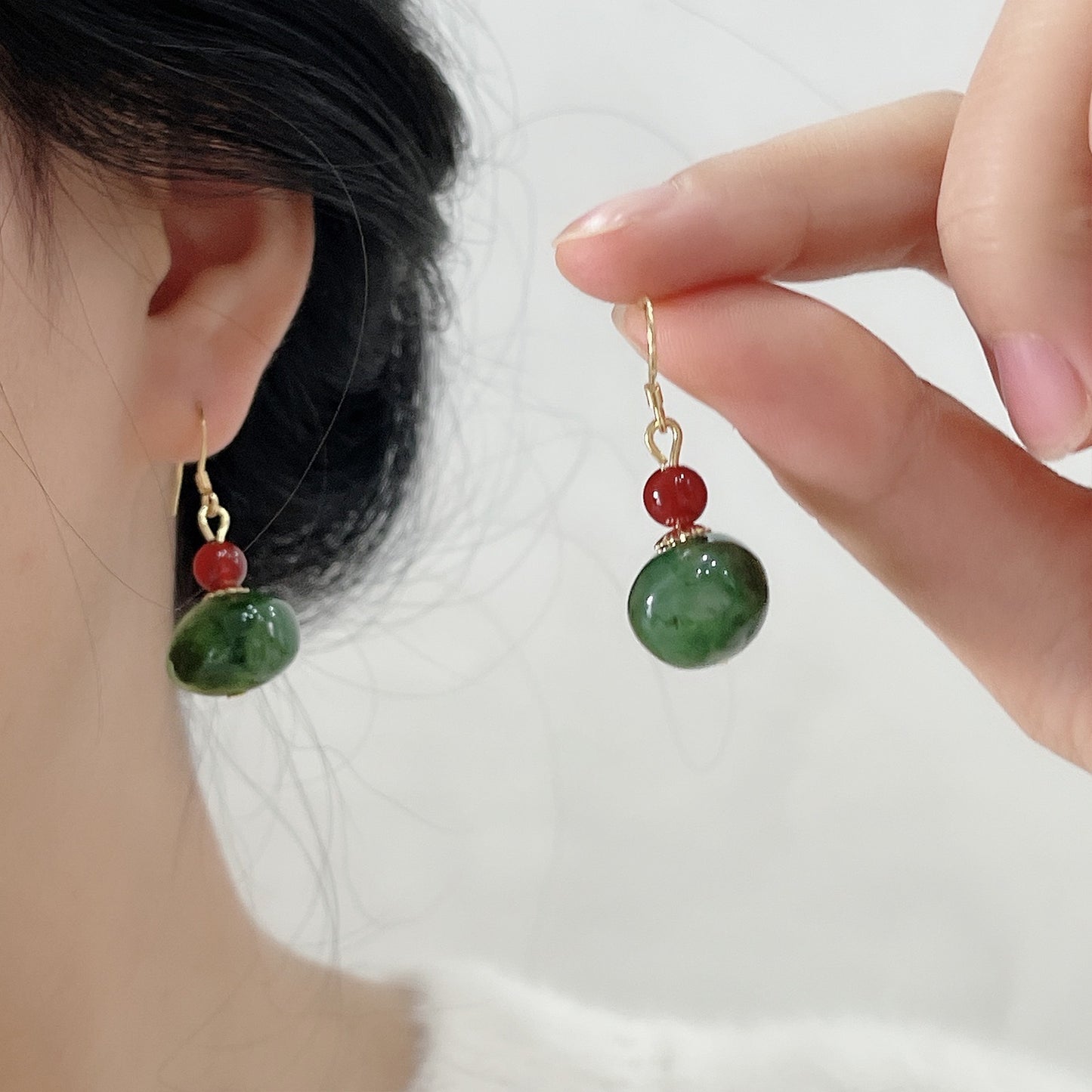 Red&Jasper Resin Chinese-Han Style Earrings