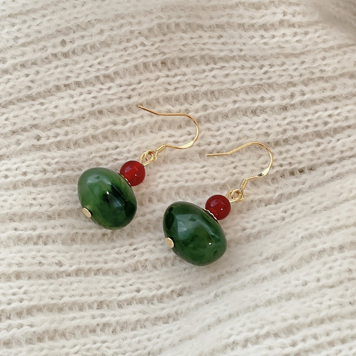 Red&Jasper Resin Chinese-Han Style Earrings