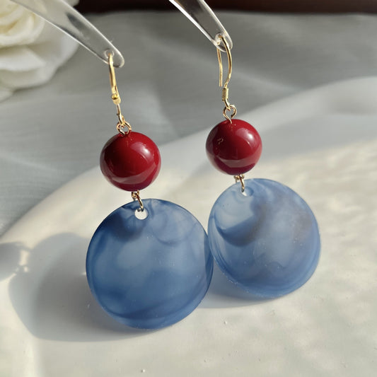 Red and Blue Contrasting Cloud Like Circular Earrings