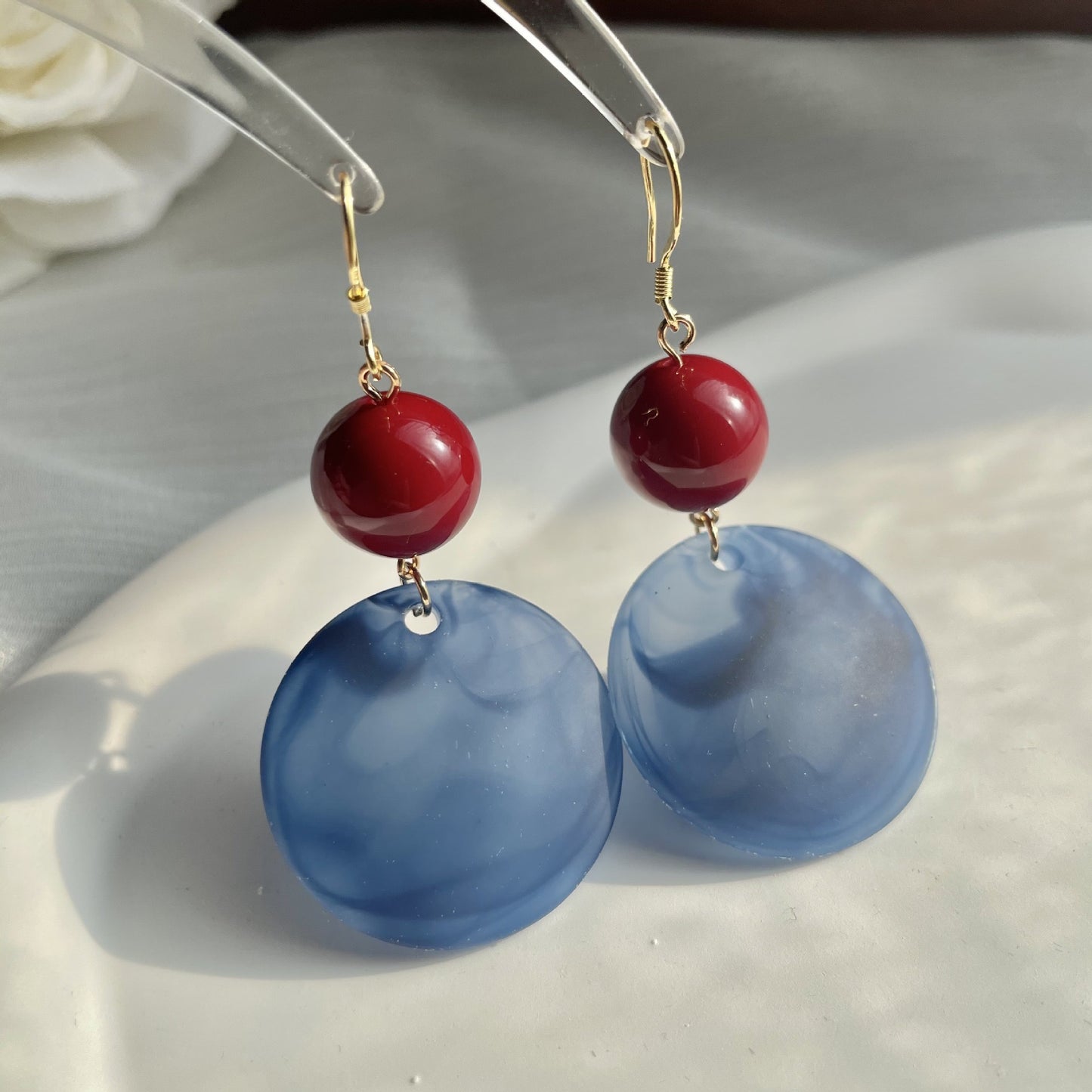 Red and Blue Contrasting Cloud Like Circular Earrings