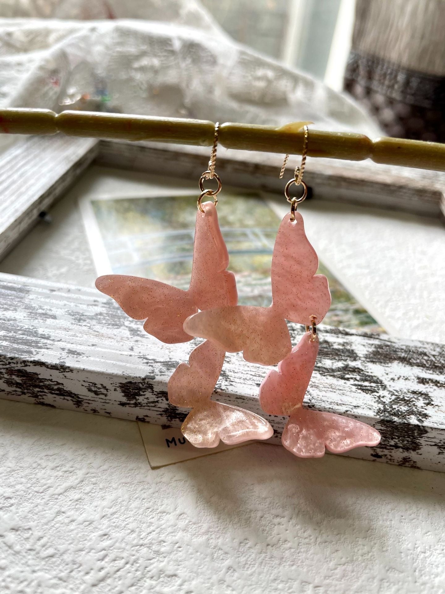 Sparkling Pink Fairy Butterfly Earrings