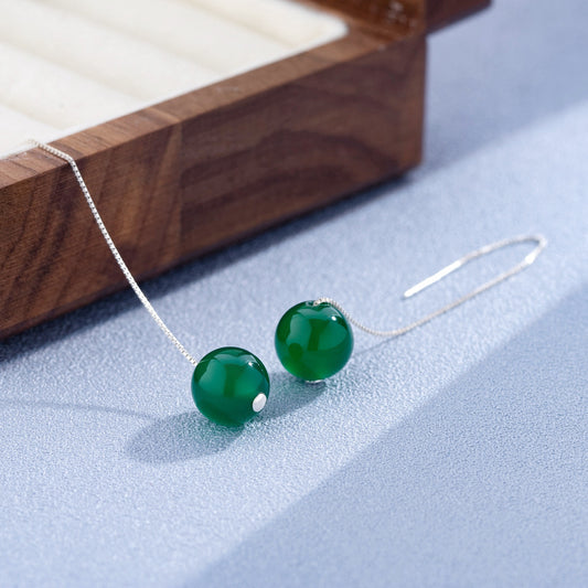 Single Green Bead Long Earrings