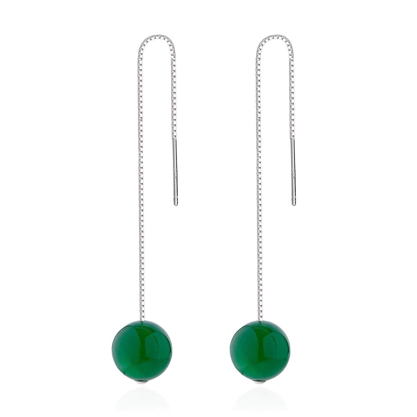 Single Green Bead Long Earrings