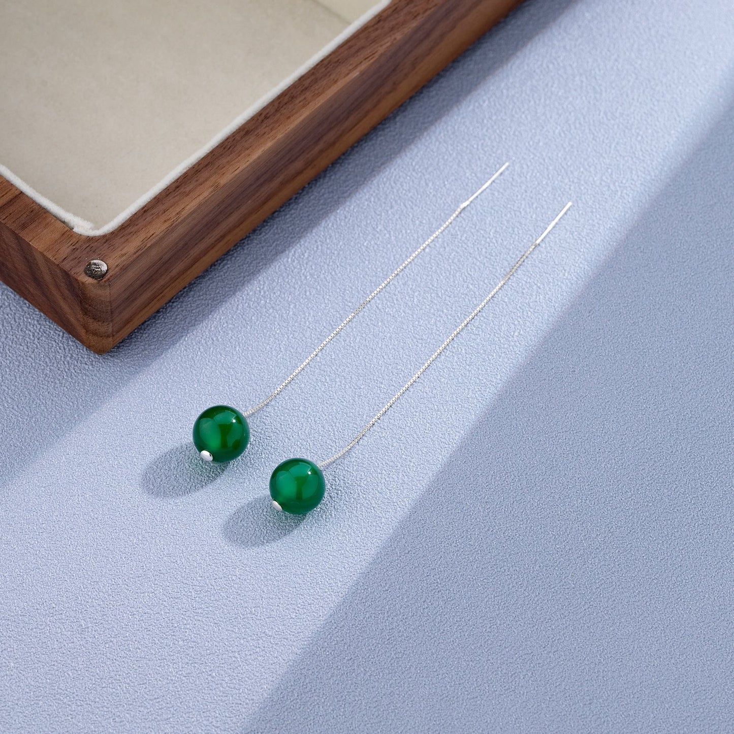 Single Green Bead Long Earrings