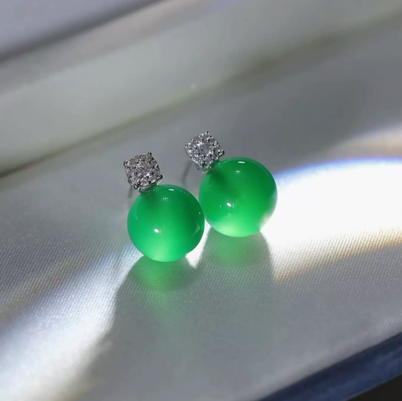 Single Green Bead Earrings