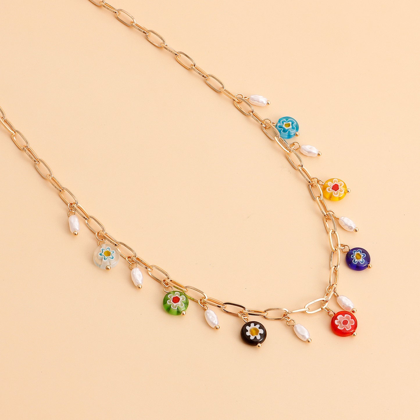 A Colorful Glaze Flower Pendant Necklace