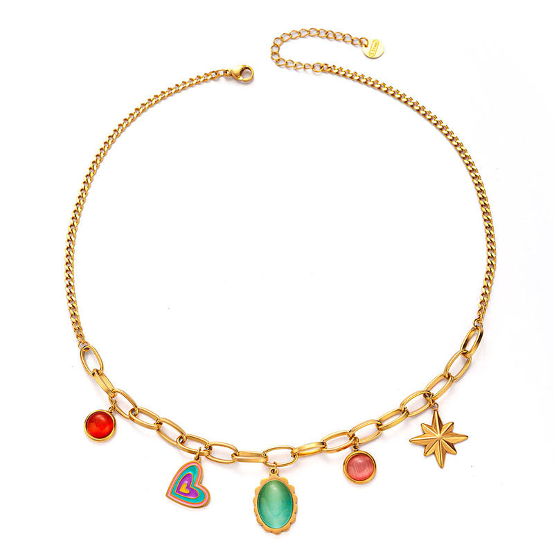 Love shape & colored gemstone titanium necklace