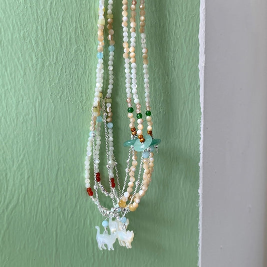 Double layer colored bead cat necklace